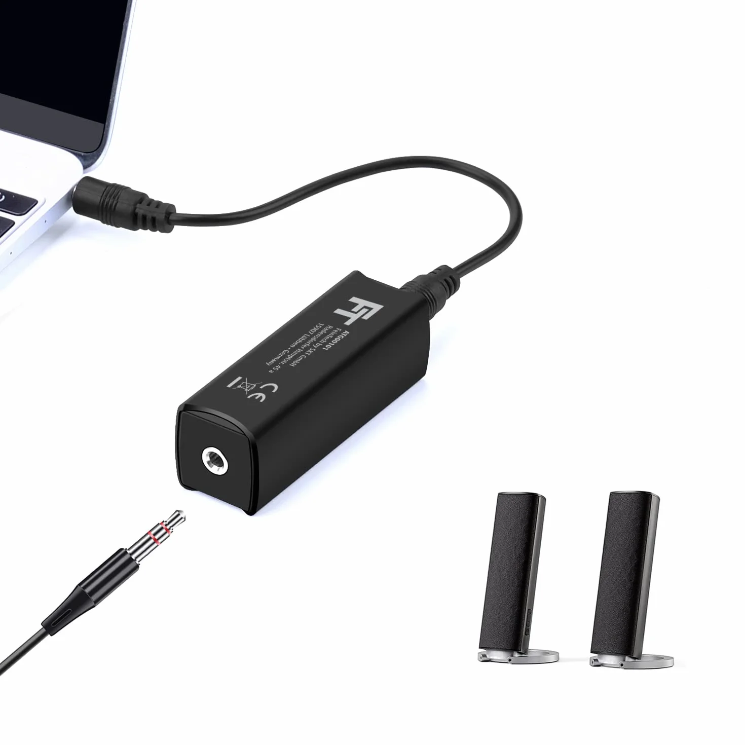 FeinTech rozdzielacz masowy audio filtr prądowy gniazdo 3,5 mm eliminuje buczenie czarny