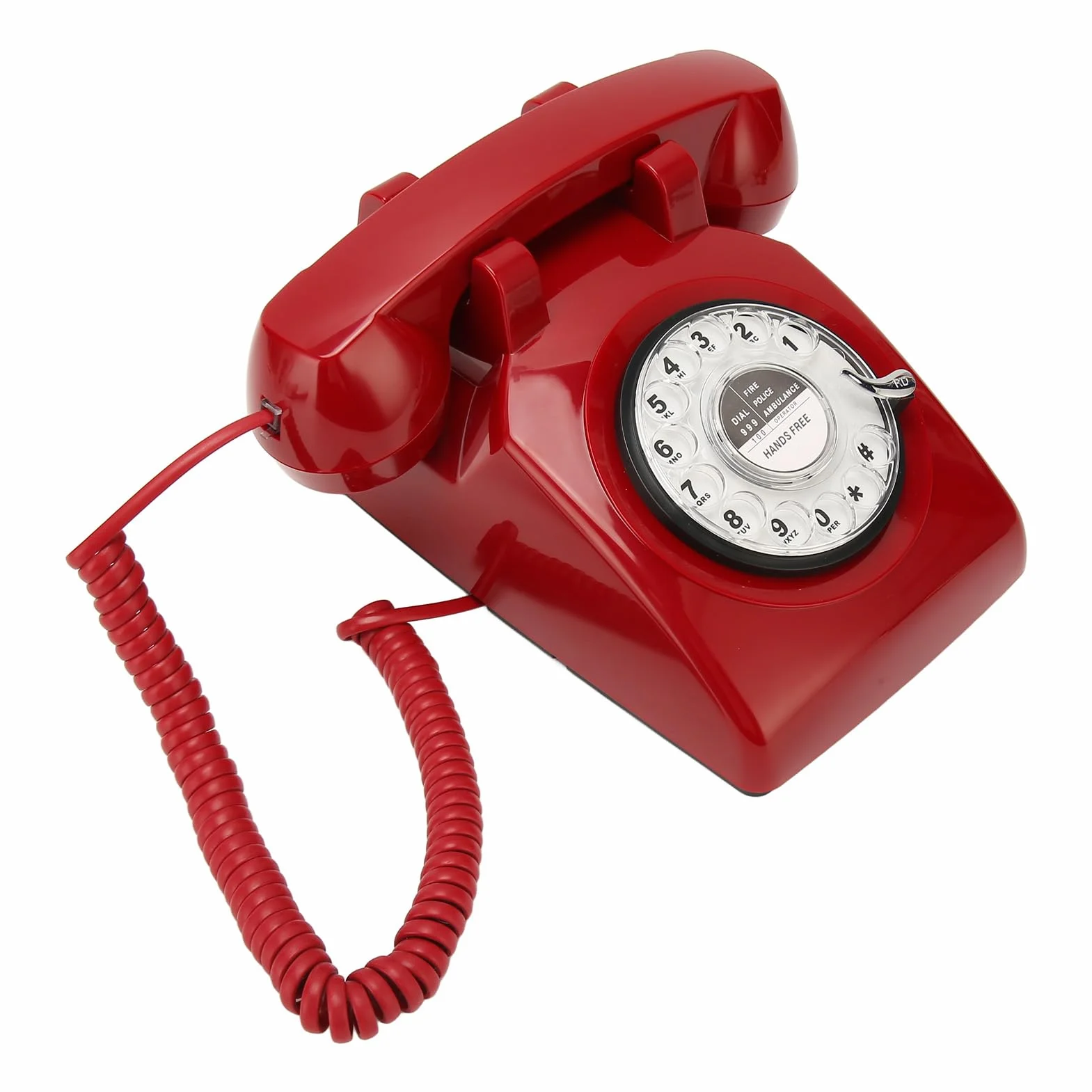 Telefon Stacjonarny w Stylu Retro, Telefon Stacjonarny w Stylu Retro, Staromodny Przewodowy z Mechanicznym Głośnikiem Dzwonka do Domowego Biura w Hotelu (czerwony)