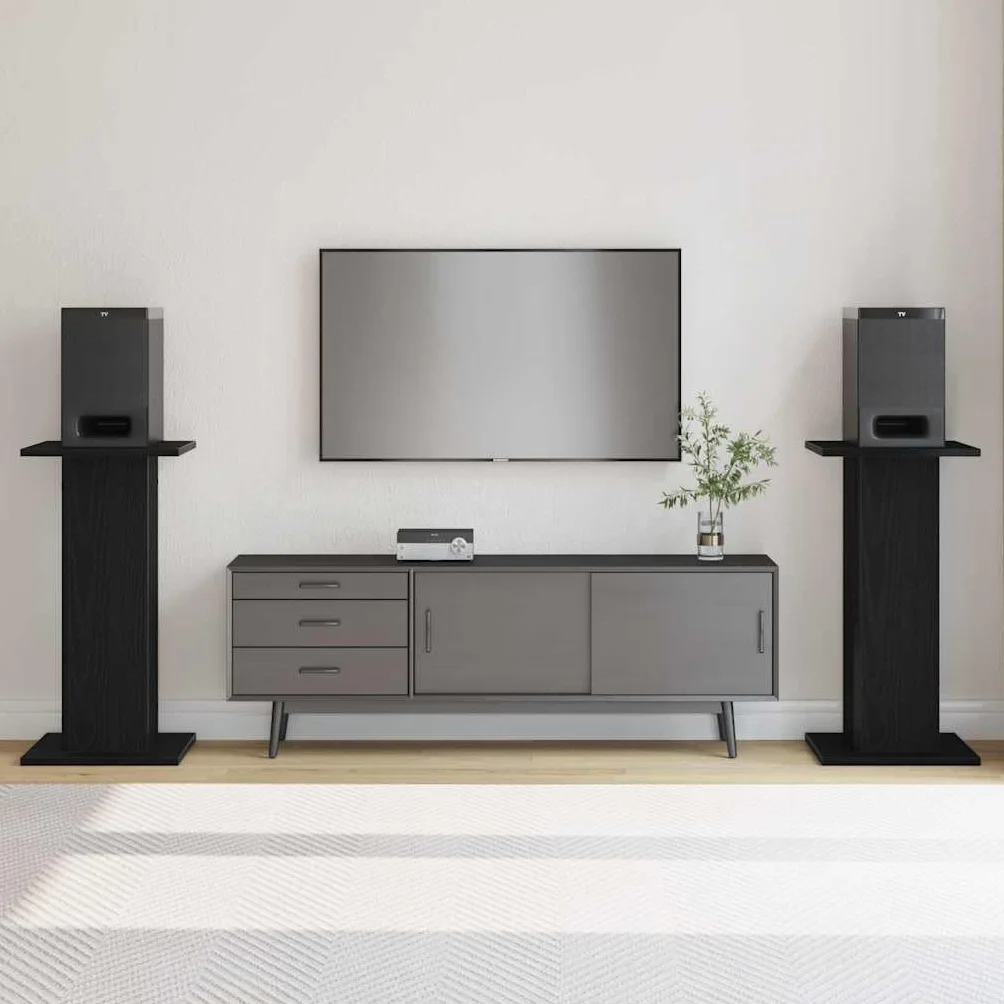 Stojak na głośniki zestaw 2 szt. czarny wygląd dębu z materiału drewnopochodnego 30 x 30 x 60 cm do audio, HiFi, kina domowego, Surround, monitora, studia i salonu