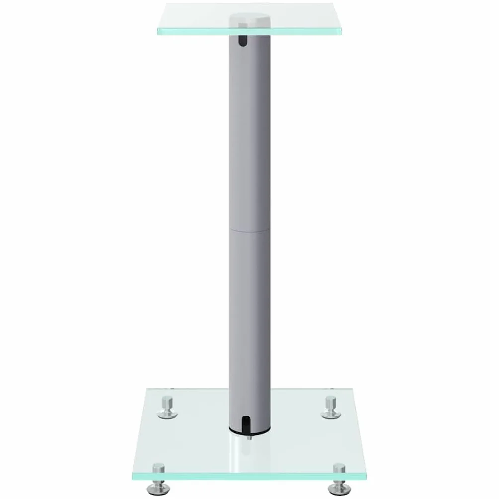 Stojak na głośniki, 2 sztuki, srebrny z hartowanym szkłem, aluminiowa kolumna o wysokości 55 cm, antypoślizgowa, z zarządzaniem kablami, do kina domowego, salonu, studia