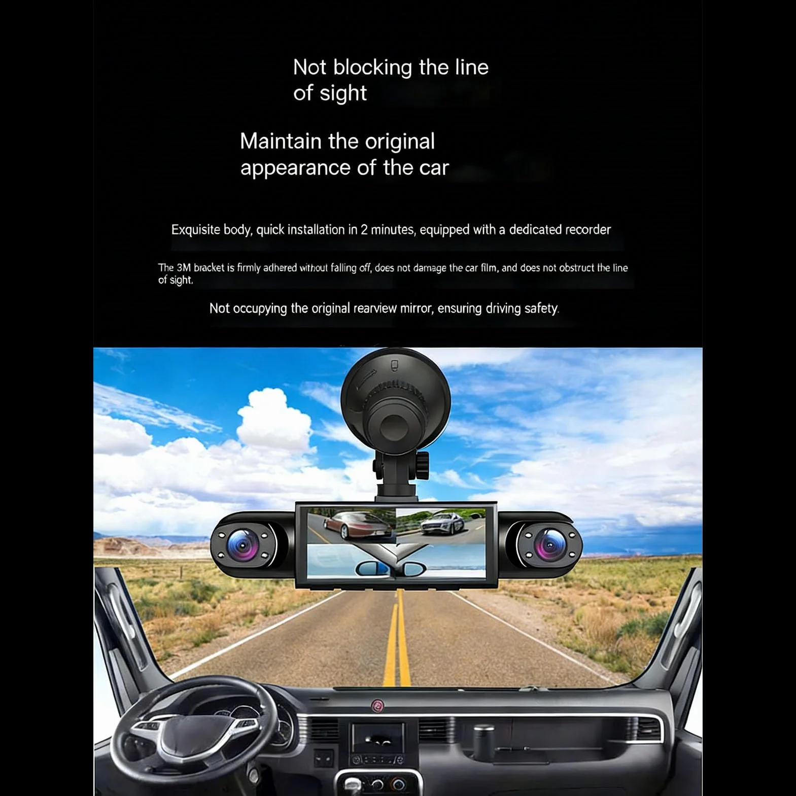 banapoy 1080P 4-kanałowy Rejestrator Jazdy Przód tył Lewo Prawo, z Zapętlonym Nagrywaniem, 3,16-calowy Ekran, Noktowizja, Max 128 GB, Obsługuje aplikację mobilną Przez WiFi