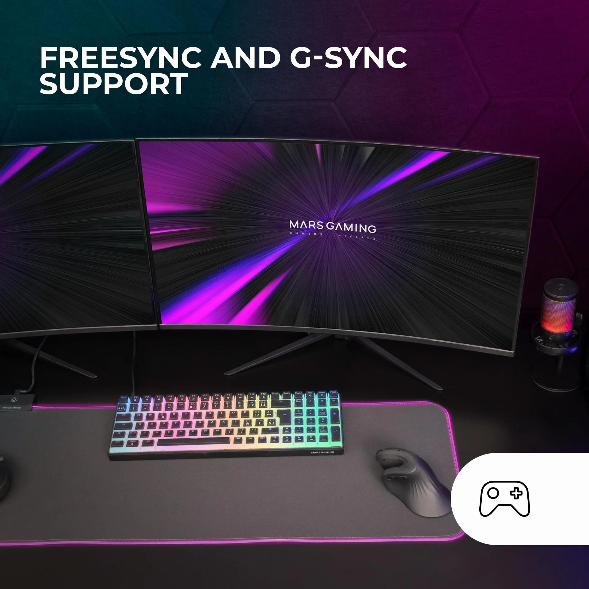 Mars Gaming MV-27C, Zakrzywiony Monitor Gamingowy 27” FHD 1080p 200Hz, HDR10 1ms, FreeSync i G-Sync, Bezramkowy Monitor PC, Low Blue Light i Flicker-Free, HDMI + DisplayPort + Jack 3.5mm, Czarny
