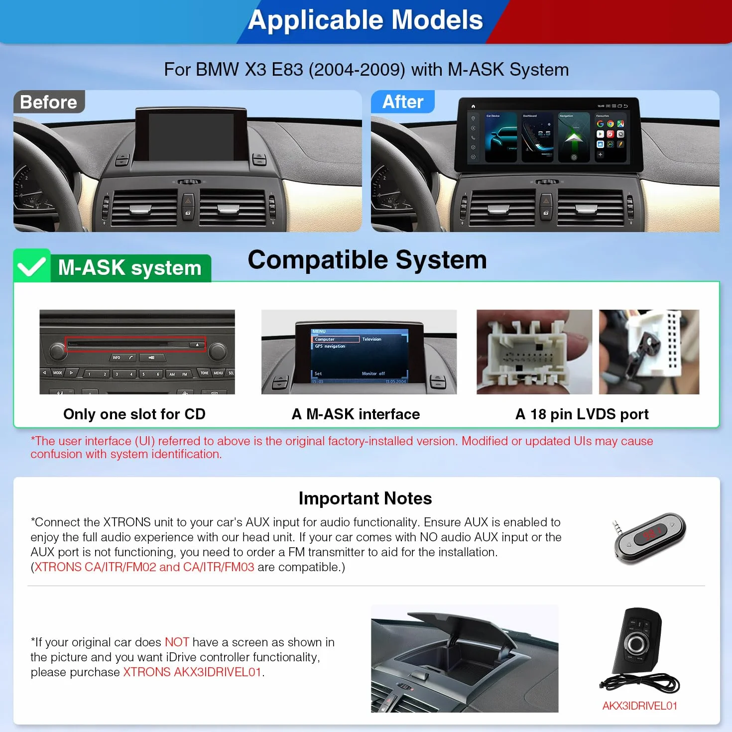 XTRONS Radio samochodowe z systemem Android 14 do BMW X3 E83 (2004-2009) z systemem M-Ask, Qualcomm 680 Octa Core 8+128, odtwarzacz multimedialny 12,3", 2K IPS, wbudowany 4G LTE Car Play Android Auto