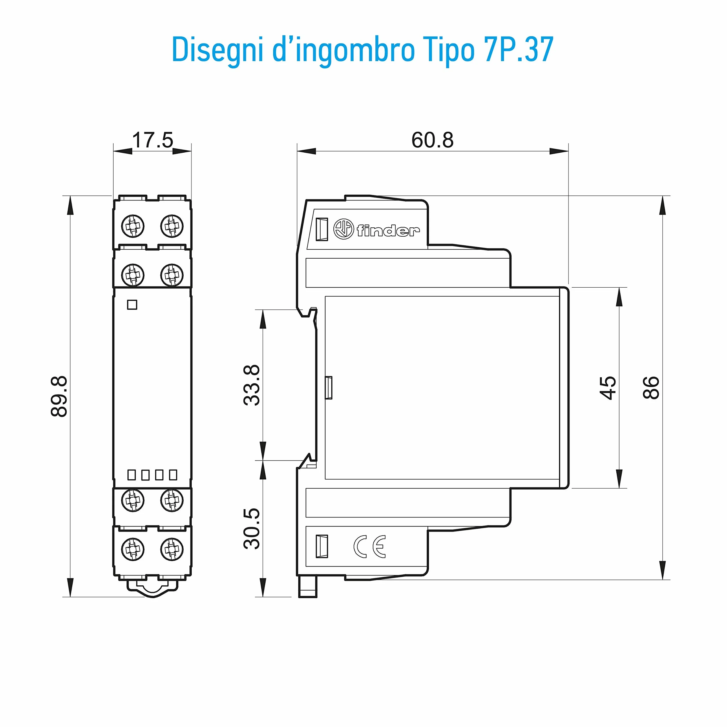 Finder Ogranicznik przepięć 7P.37 Typ 3, 1 x warystor + 1 x spinterometr gazowy do SPD typu 3, szyna DIN, jednofazowe zastosowania do montażu podtynkowego (skrzynki 503) i na szynie DIN