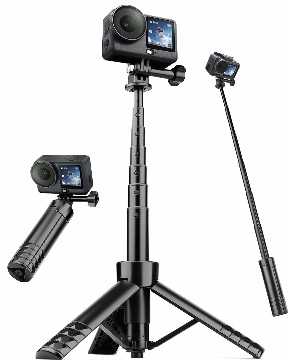 Nineigh 25,6-calowa Mini Kijek do Selfie z Statywem dla Kamer Akcji Kompatybilny z GoPro, DJI Osmo Pocket 3, Insta360, Rozsuwany Stołowy Statyw/Przewodnia Ręczna Statyw do Vlogowania