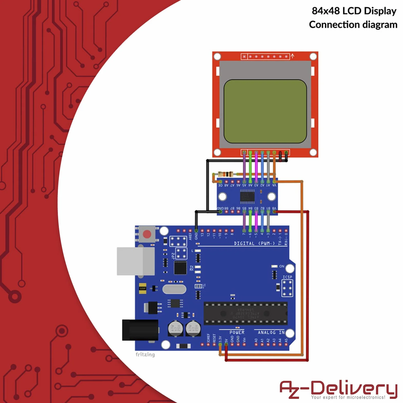 AZDelivery 3 x 84x48 pikseli wyświetlacz LCD z białym podświetleniem i czarne znaki kompatybilne z Arduino, Joystick PS2 Gamepad w tym E-Book!