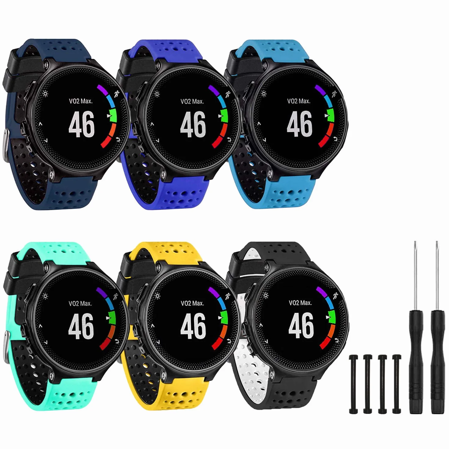 Pasek kompatybilny z zegarkiem Garmin Forerunner 235, miękki silikonowy zamiennik paska do smartwatcha 220/230/235/620/630/735XT/235 Lite dla kobiet, mężczyzn (6-2)