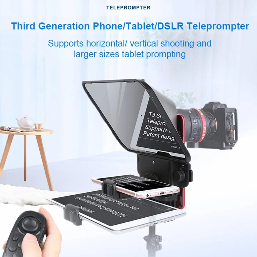 Bestview T3 ulepszony teleprompter do smartfonów/tabletów/lustrzanek cyfrowych z obiektywem zdalnego sterowania, pierścień adaptera, obsługuje ultraszerokokątny obiektyw do strumieniowania na żywo na scenie