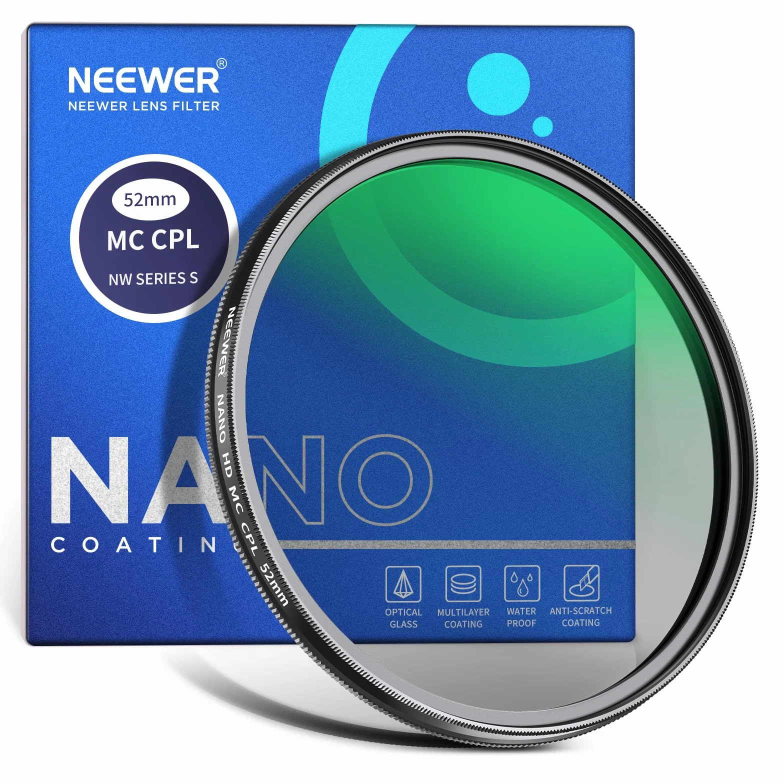 NEEWER Filtr polaryzacyjny 52 mm, 24-warstwowy, wielofunkcyjny okrągły filtr polaryzacyjny Nano MC CPL ze szkłem HD/Ultra Slim do obiektywu aparatu, redukcja odbicia, poprawa kontrastu, oślepianie