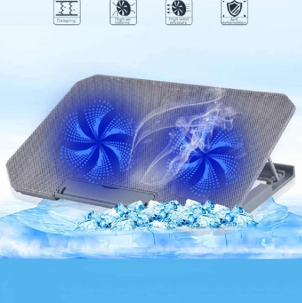 Podstawka Chłodząca Stabilny Podkładka Chłodząca Do Laptopa Z 2 Wentylatorami Połączenie USB 15,4 ”Regulowana Prędkość Wiatru I Wielopoziomowa Regulacja Wysokości Cichy Biurko