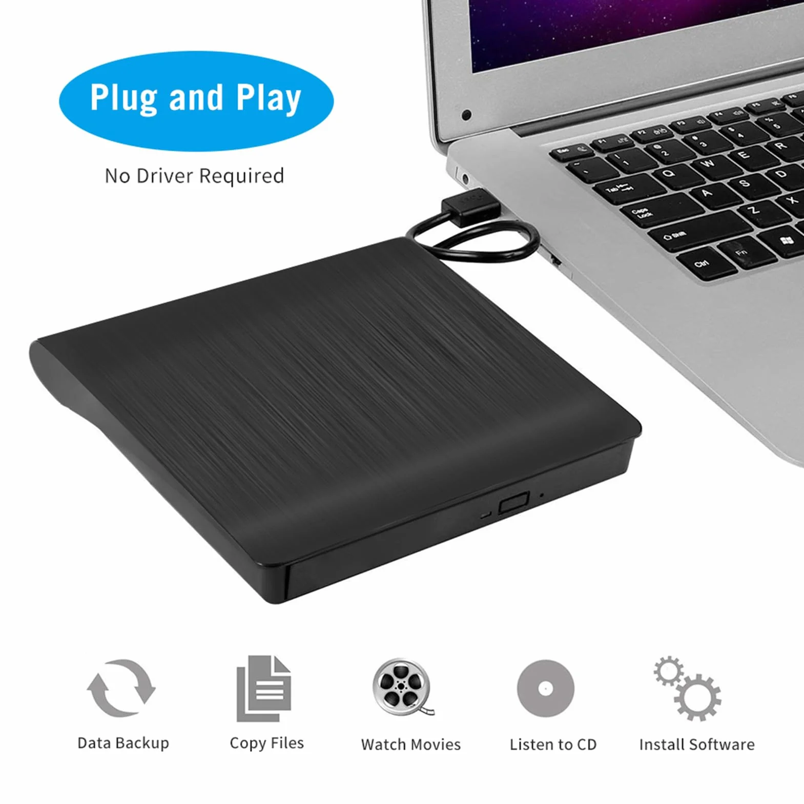 HUIOP USB Pop-up mobilny zewnętrzny dysk DVD-RW przenośny napęd ODD zewnętrzny napęd DVD odtwarzacz ROM Writer dla Windows Linux 9,5 mm Plug & Play, nagrywarka DVD-RW