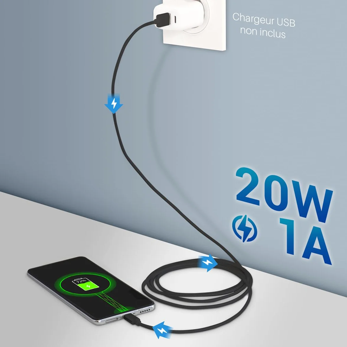 Waytex Kabel USB C 3.1 USB 2,00 m Czarny Nylon