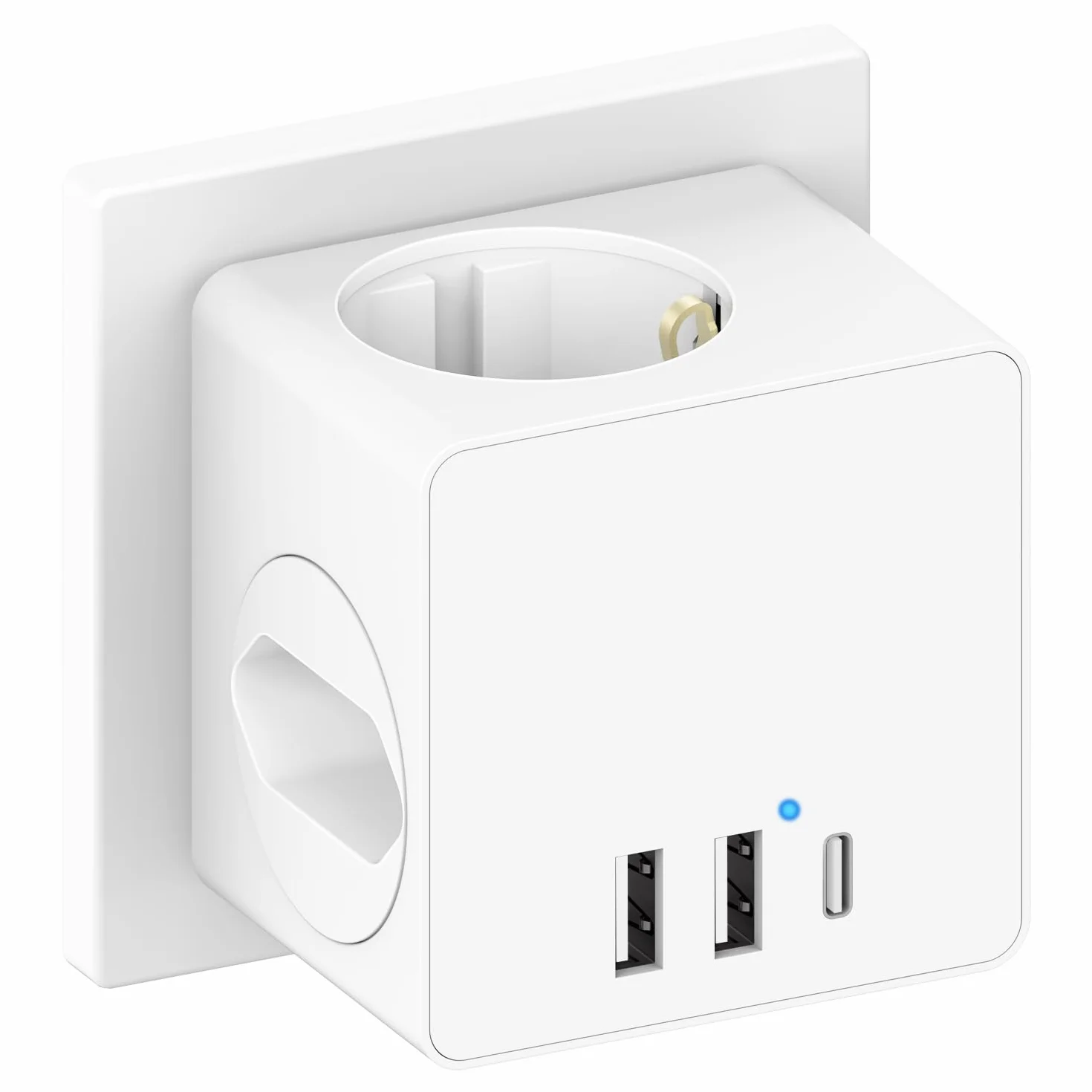 Kostka do gniazdka, podwójna wtyczka do gniazdka, adapter z 2 USB A i 1 USB C 6 w 1, gniazdo wielokrotne USB 3680 W, kolor biały