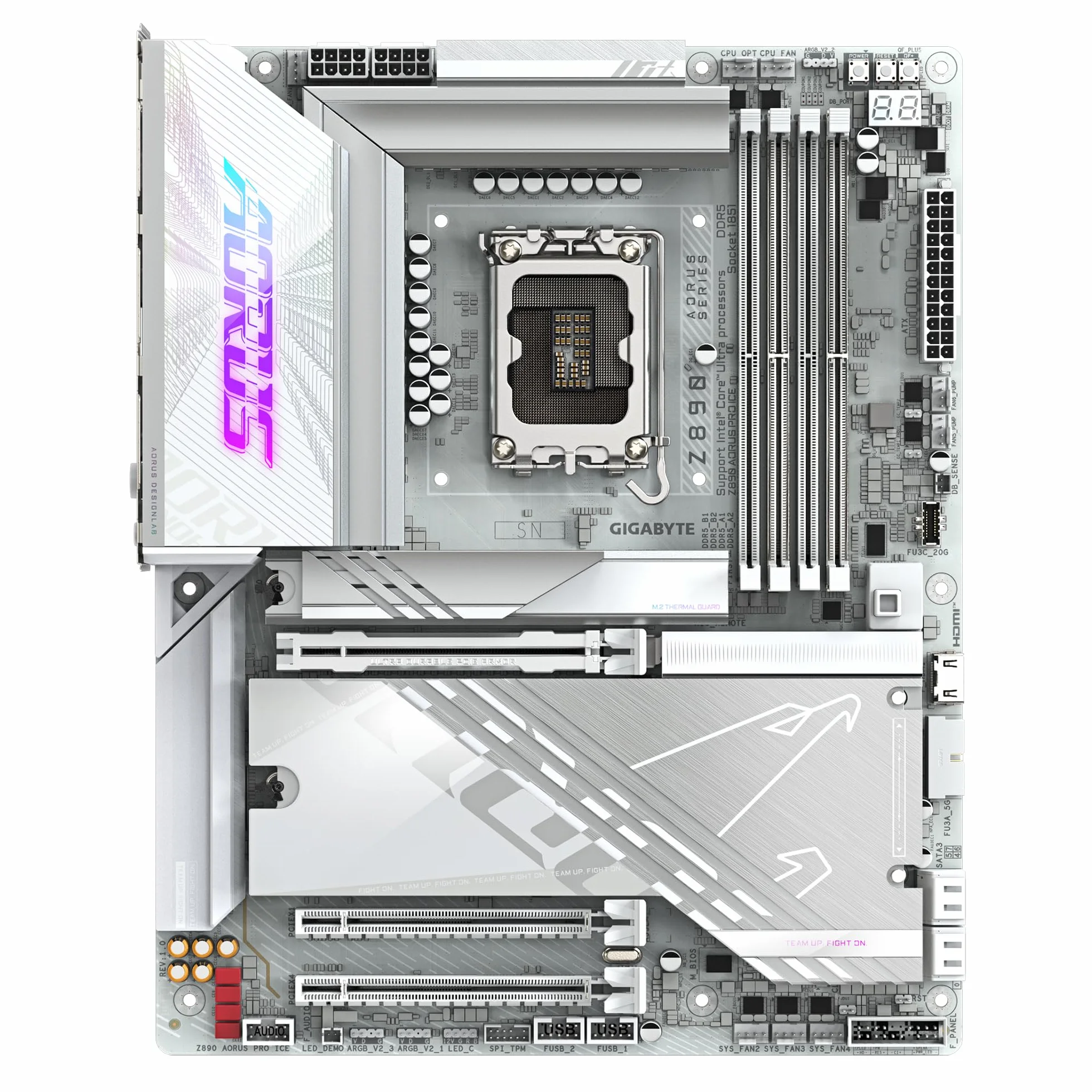 Płyta główna GIGABYTE Z890 AORUS Pro Ice - kompatybilna z procesorami Intel Core Ultra (seria 2), 16+1+2 fazy VRM, do 9500 MHz DDR5 (OC), 1xPCIe 5.0 + 4xPCIe 4.0, Wi-Fi 7, LAN 5 GbE, Thunderbolt 4