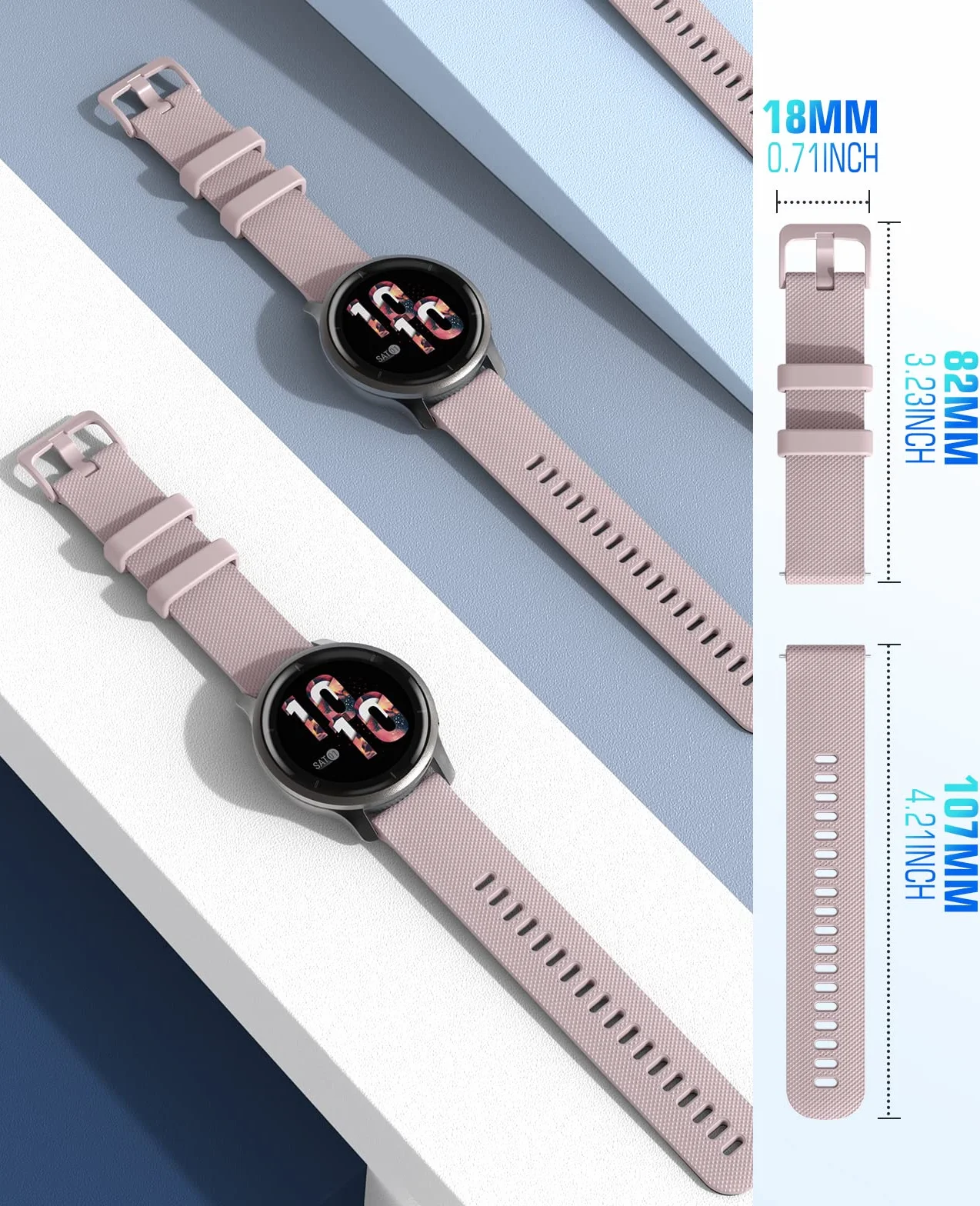 MoKo Watch Band Compatible with Garmin Vivoactive 4S/Venu 4 41mm/3S/2S/Forerunner 265S/255S/255S Music/Vivomove 3S, 18mm Soft Silicone Replacement Watch Band Sport Wristband