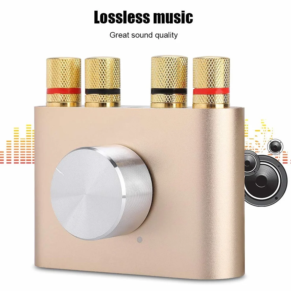 Socobeta Mini wzmacniacz mocy, Bluetooth, stereo, Hi-Fi, 100 W, z zasilaczem sieciowym, złoty
