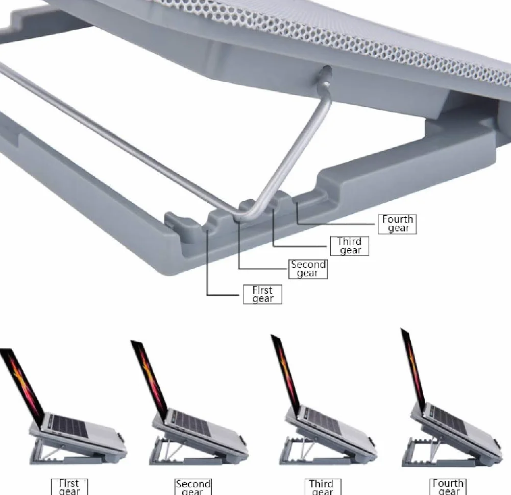 Podstawka Chłodząca Stabilny Podkładka Chłodząca Do Laptopa Z 2 Wentylatorami Połączenie USB 15,4 ”Regulowana Prędkość Wiatru I Wielopoziomowa Regulacja Wysokości Cichy Biurko