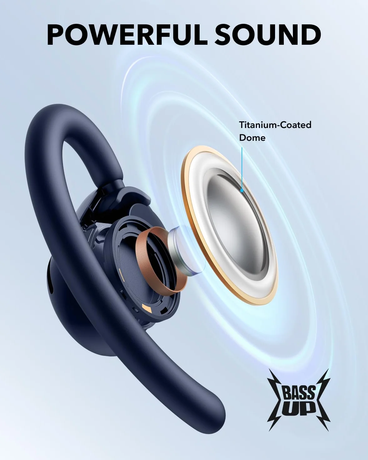 soundcore słuchawki otwarte V20i, klips, IP55, LED, 36 godz | regulowane zaczepy na uszy, ultra-komfortowe, wygodne dopasowanie, wyraźne rozmowy, IP55, oświetlenie LED, 36 godz. pracy