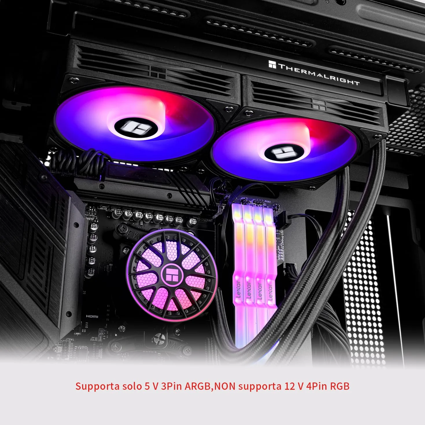 TR -AQUA ELITE 240 V6 ARGB Black AIO CPU Cooler, wentylatory chłodzące ARGB PWM z 2000 obr./min, dla Intel Lga1150/1151/1155/1156/1200/2011/1700/1851, AMD: AM4/AM5, etui 240mm AIO Radiator