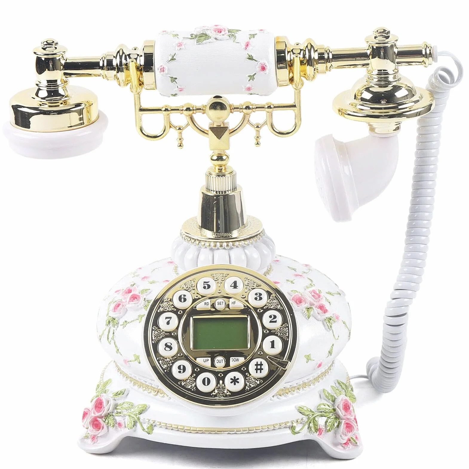 Telefon w stylu vintage, staromodny telefon stacjonarny, stały cyfrowy antyczny telefon stacjonarny do domu, kawiarni, biura, hoteli (A)