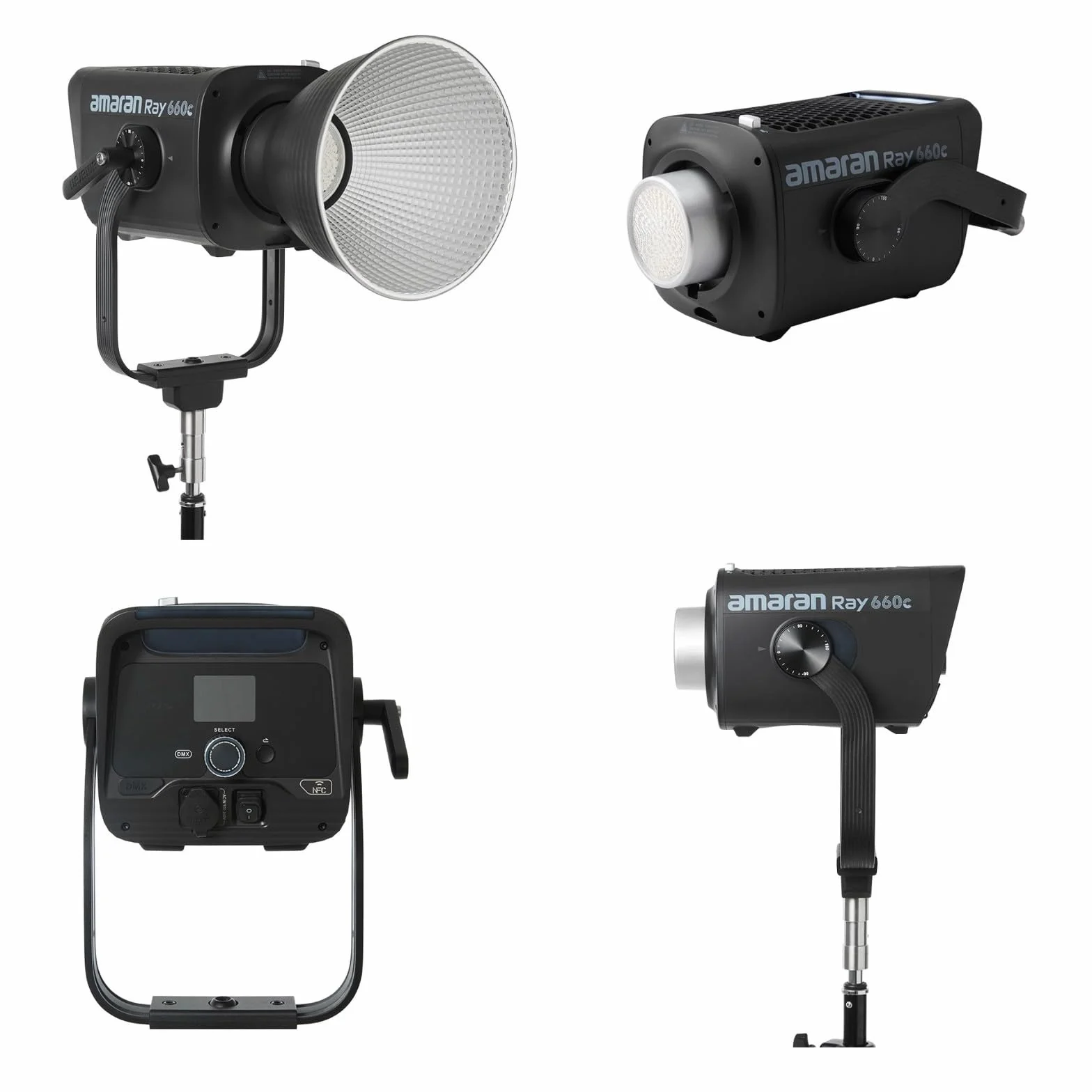 Amaran Ray 660c Full Color RGB Video Light, 660 W Bowens Mount Oświetlenie ciągłe wyjście CCT 1800 K-20 000 K, 38 500 luksów przy 1 m Obsługa APP/DMX Control 12 efektów do fotografii