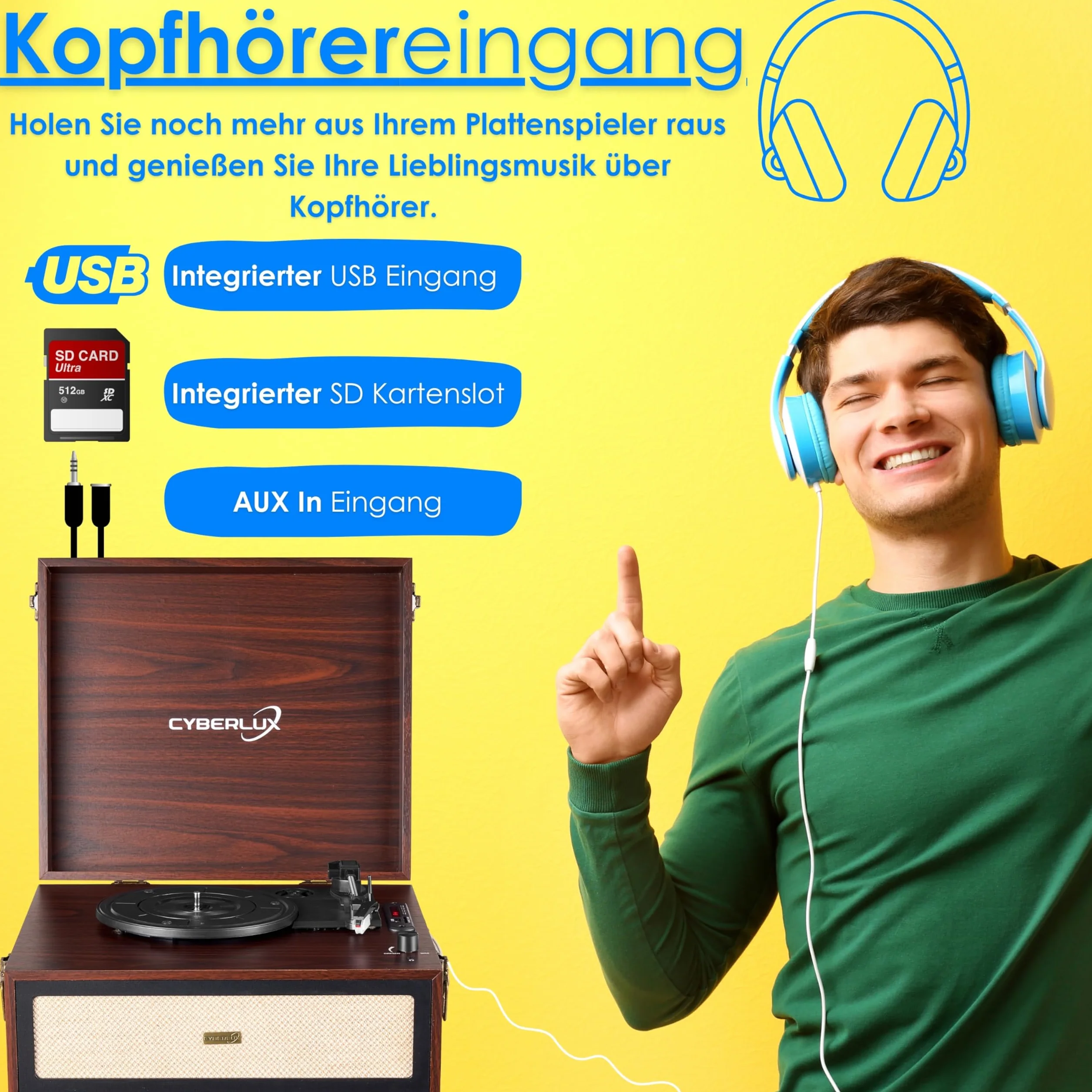 Retro Gramofon ze Stojakiem i Nóżkami - Głośnik Full Range Bluetooth, Radio FM, USB, Wyjście AUX IN, Micro SD - Winylowy Nostalgiczny Odtwarzacz