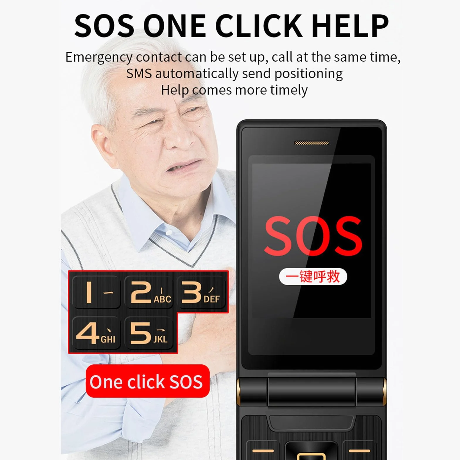 Odblokowany Telefon z klapką dla Seniorów, Podwójna Karta SIM, 2G GSM, Podwójny Ekran, Duże Przyciski z Podświetleniem, Duża głośność, Bateria 5900 MAh (Czerwony)