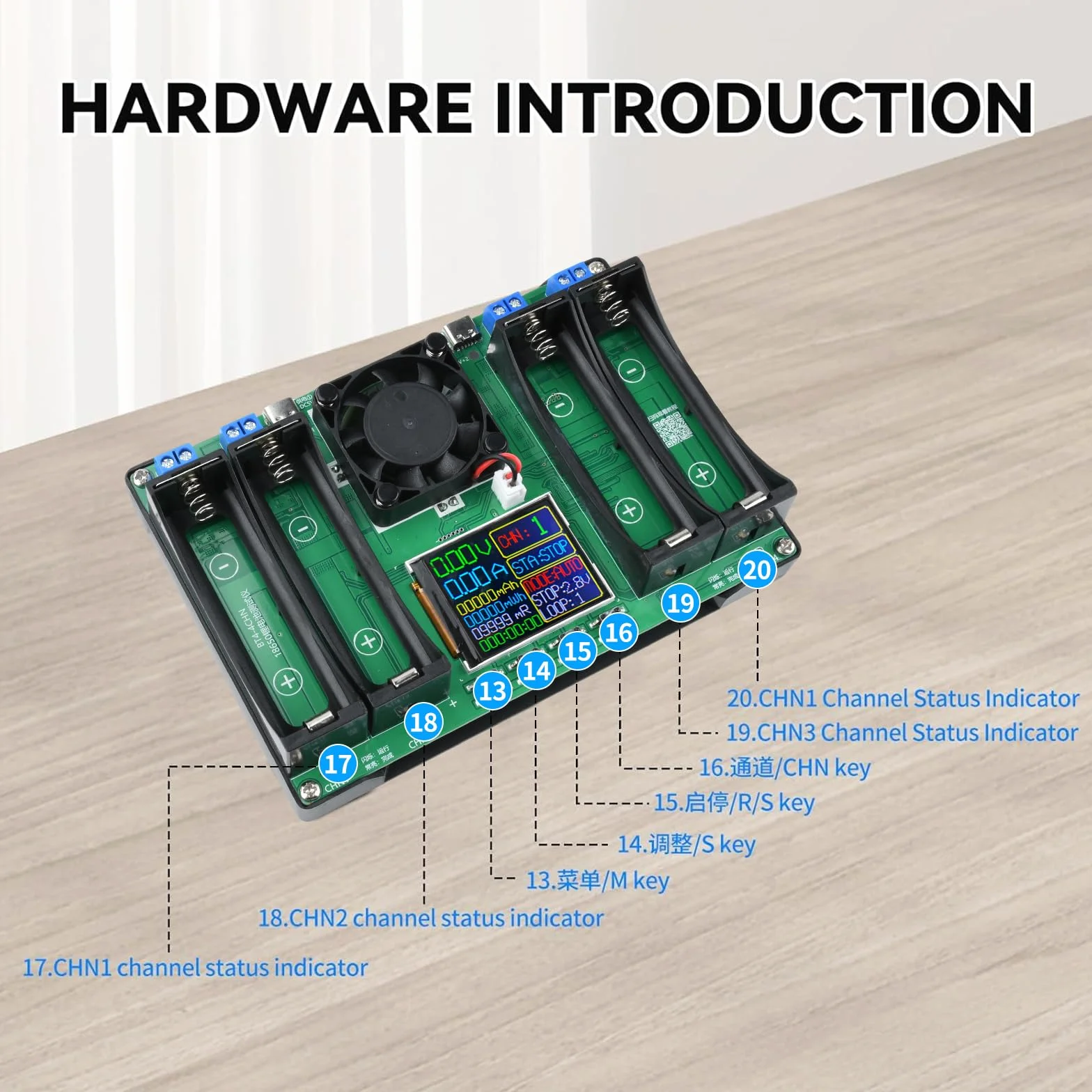 Tester pojemności akumulatora DC5V tester rezystancji wewnętrznej baterii moduł pojemności napięcia prądu wydajności z wyświetlaczem LCD typu C do baterii litowej 4 kanały