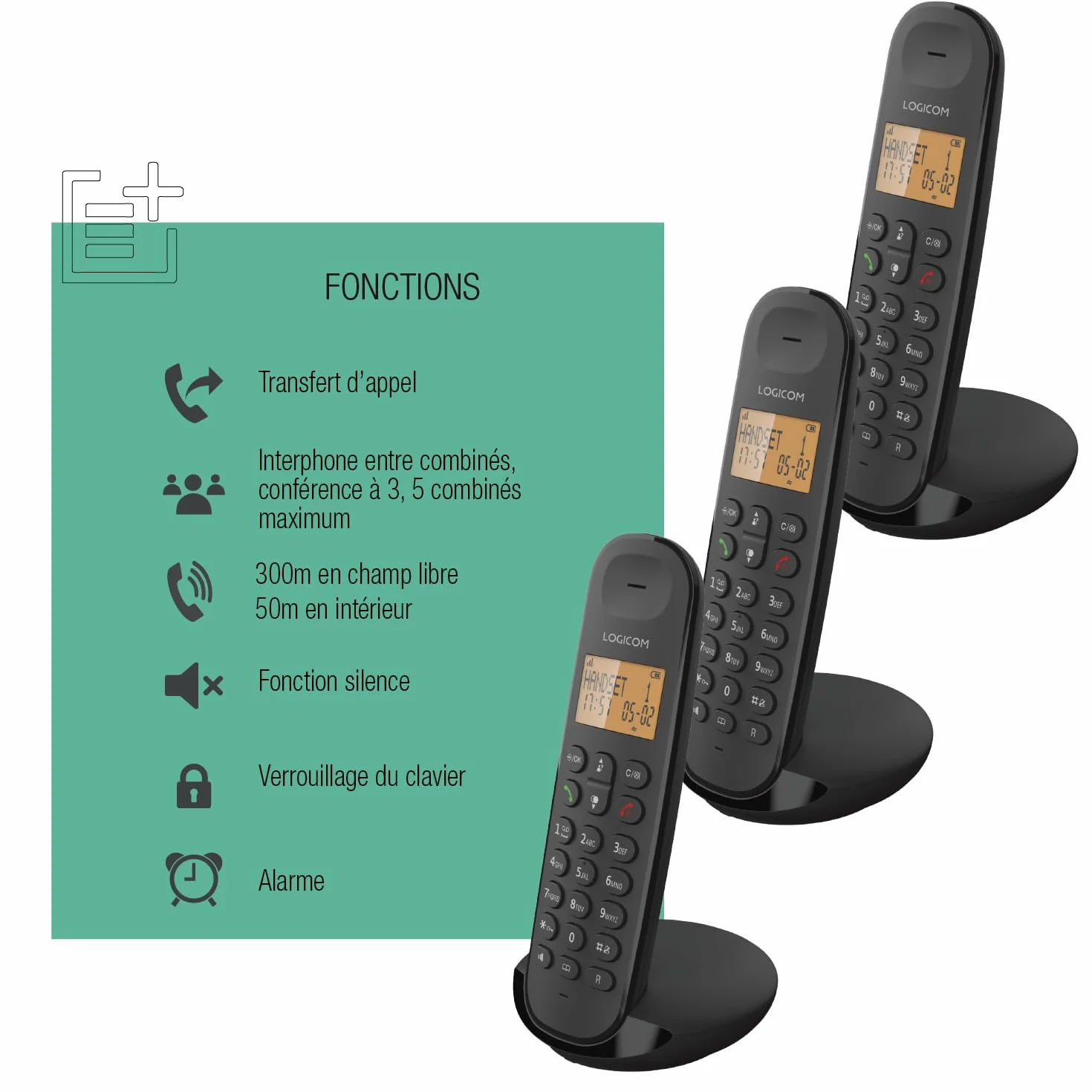 Logicom ILOA 350 Bezprzewodowy telefon stacjonarny bez sekretarki - Trio - Telefony analogowe i DECT - czarny