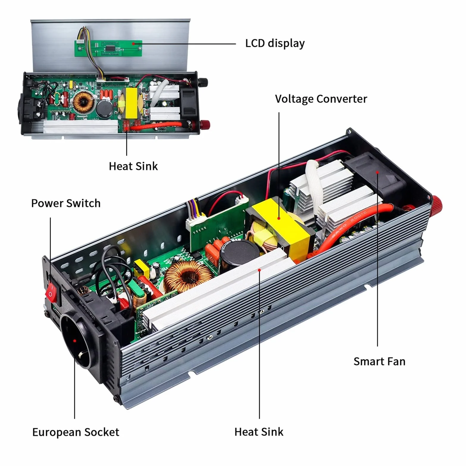 Falownik z czystą sinusoidą, Falownik 12V 220 czysta fala sinusoidalna 2200W przetwornica napięcia ciągła moc 1000W przetwornica napięcia z diodą ładowania USB(Nero)