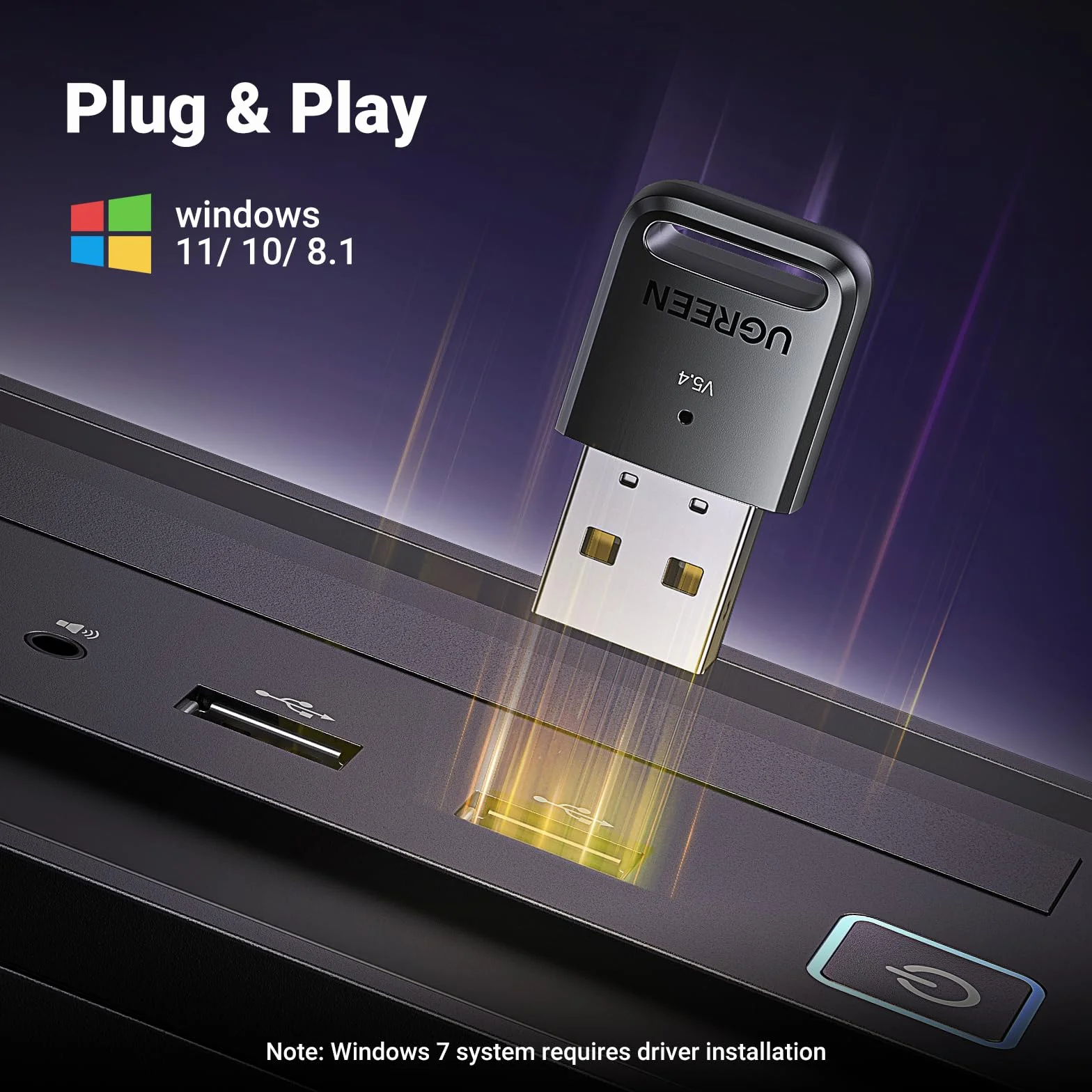 UGREEN Adapter Bluetooth 5.4 do PC, Moduł do Myszy, Klawiatury, Słuchawek, Telefonu, Tabletu, Kontrolera - Klucz USB dla Windows 11/10/8.1