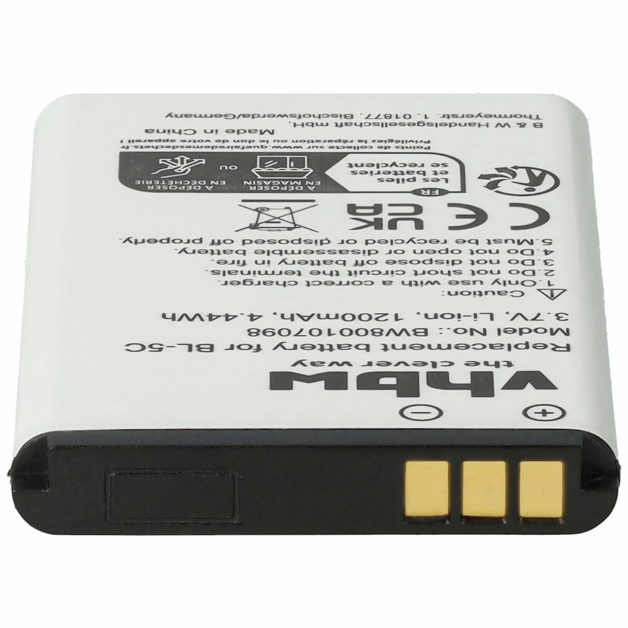 vhbw 1 x bateria kompatybilna z Nokia 1800, 1600, 1650, 1280, 1255, 1315, 1200, 1208, 1650, 1600 smartfonów (1200 mAh, 3,7 V, Li-ion)
