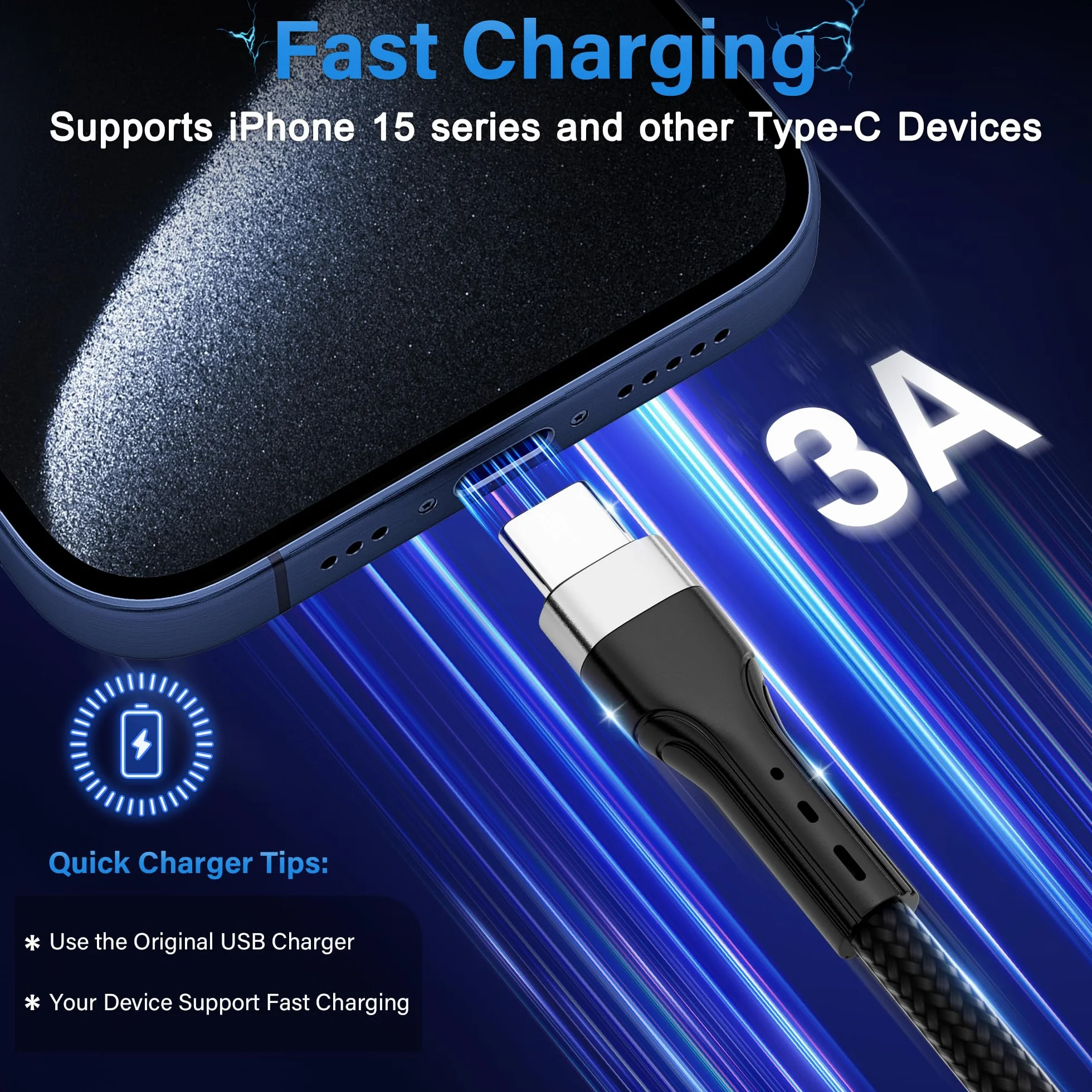 Zestaw 10 kabli USB C (1,2 m) USB A do USB z funkcją szybkiego ładowania, kompatybilne z iPhone 17, iPhone Air, iPhone 17 Pro, iPhone 17 Pro Max, iPhone 16/15, Galaxy S24, LG, Car Play i nie tylko