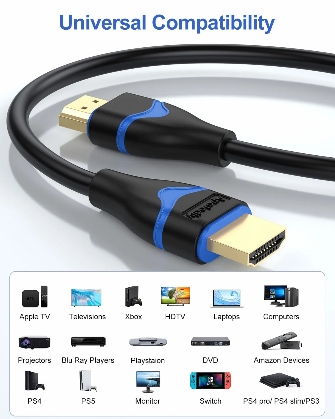 Kabel HDMI 4K, 10 m, 10 sztuk, kabel HDMI do HDMI 2.0 Ultra HD 4K przy 60 Hz, 2K przy 144 Hz, HDR, 3D, Dolby, HDCP 2.2, ARC do PS5, PS4, HDTV, monitora, Xbox, Blu-ray, laptopa