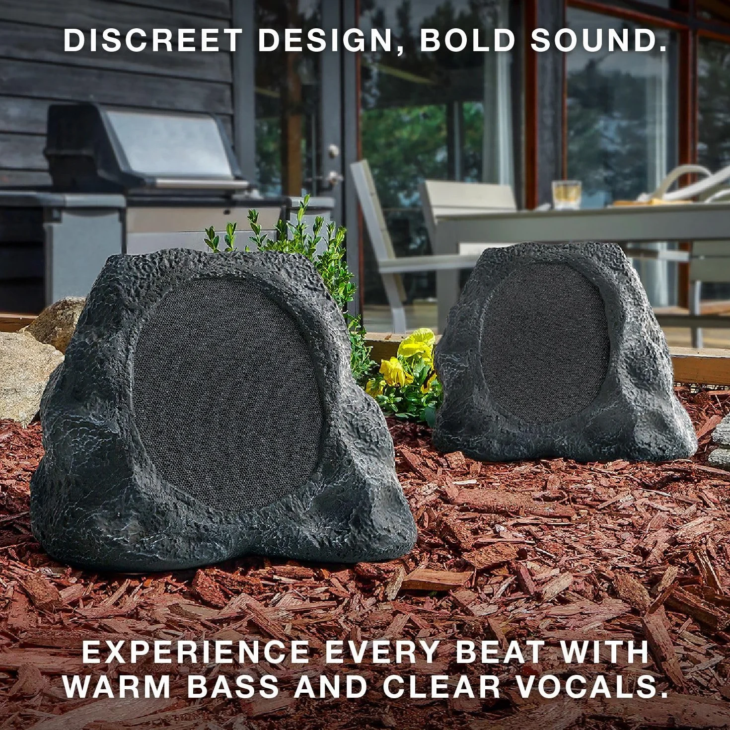 Victrola Rock Speaker Connect – bezprzewodowy głośnik zewnętrzny Bluetooth 5.3, 22 h pracy, ładowanie słoneczne, łączenie do 20 głośników, odporność IP65 (Kamień)