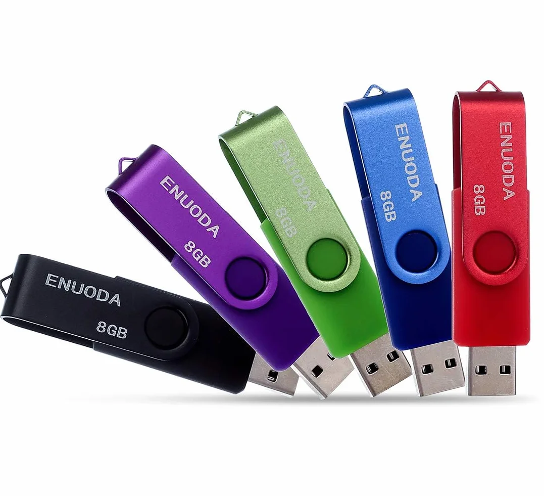 ENUODA Pamięć USB 8 GB 5 Sztuki USB 2.0 Pendrive Metalowa Obrotowe Dyski Kciuki Napęd (5 Mieszany Kolor: Zielony Fioletowy Czerwony Czarny Niebieski)
