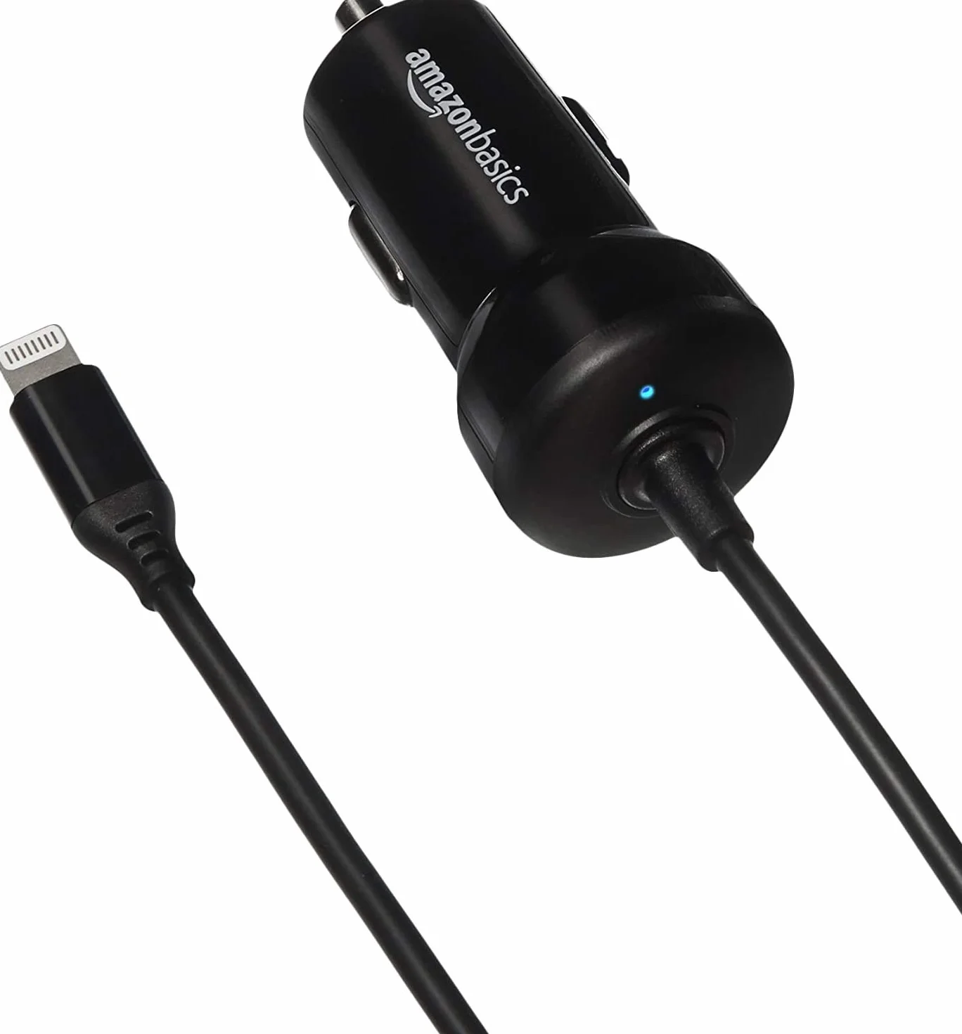 Amazon Basics – ładowarka samochodowa ze złączem Lightning, kabel prosty, 5 V, 2,4 A, 0,91 m, czarny.