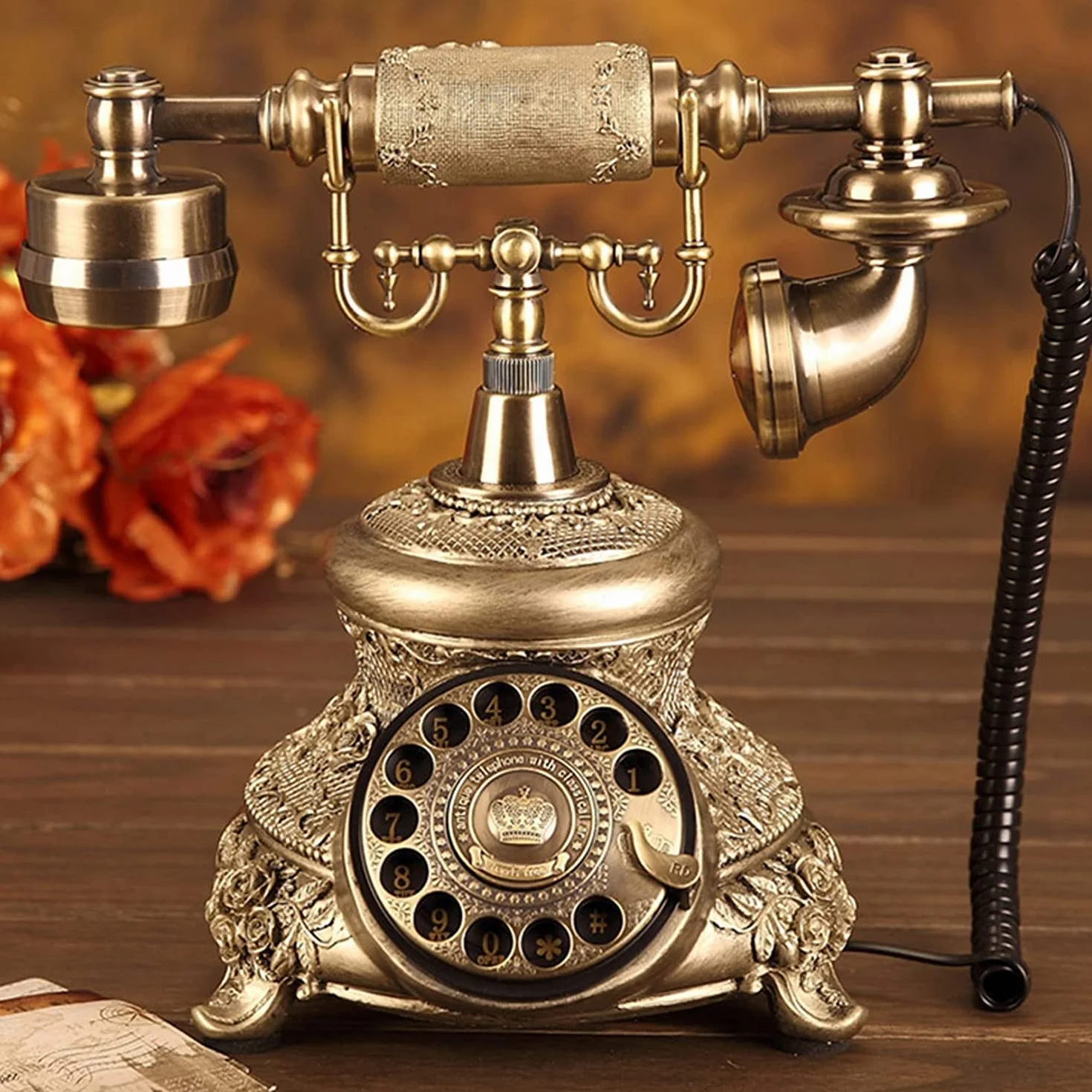 WangXLDD Antyczna linia stacjonarna dla osób starszych telefon klasyczny retro biały vintage stałe biurko telefon wykonany z żywicy dom biuro Europa