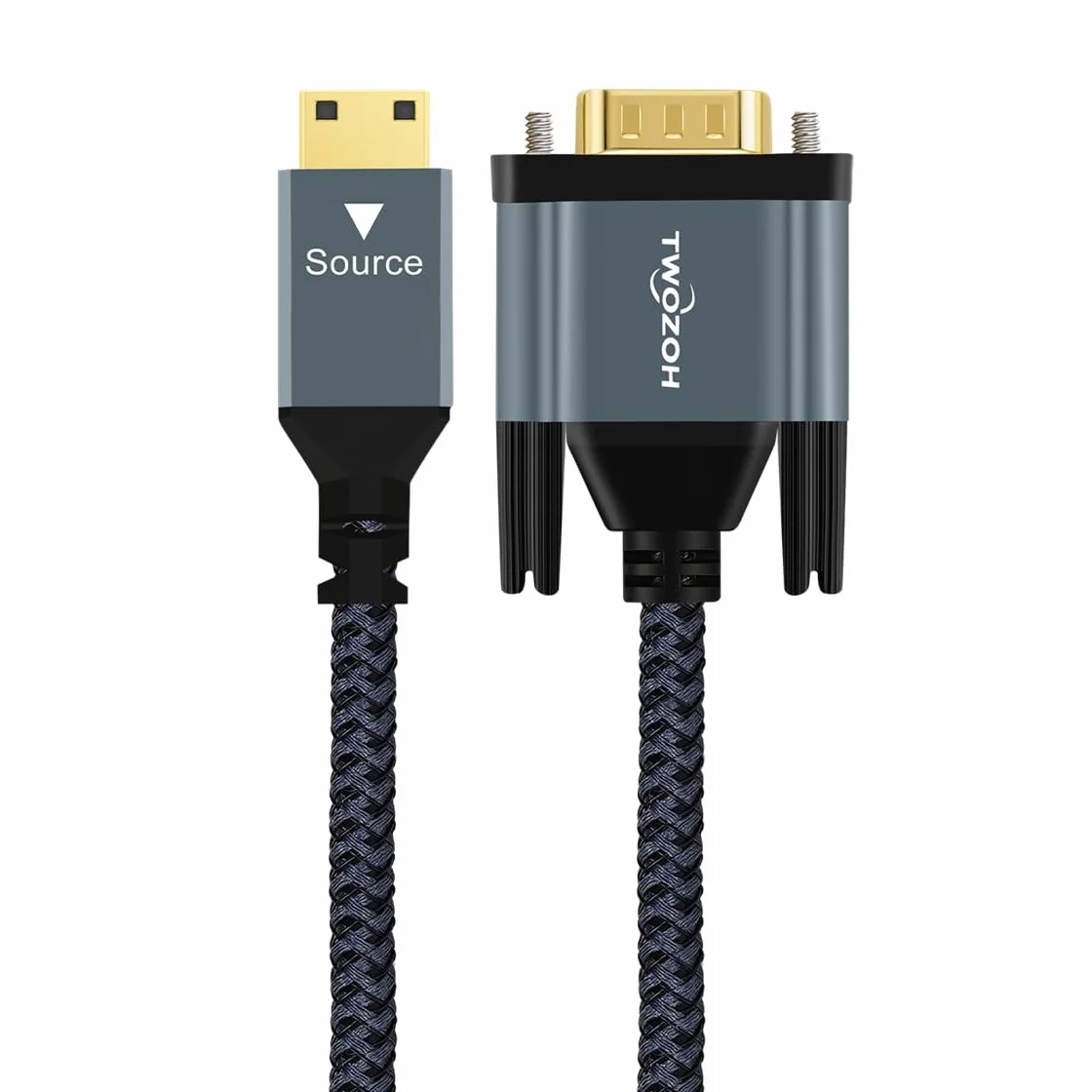 Twozoh Kabel Mini HDMI na VGA 3M, pozłacany i pleciony Mini HDMI VGA (Męski do Męski) kompatybilny z ultrabookami, notebookami, tabletami, aparatami fotograficznymi i kamerami