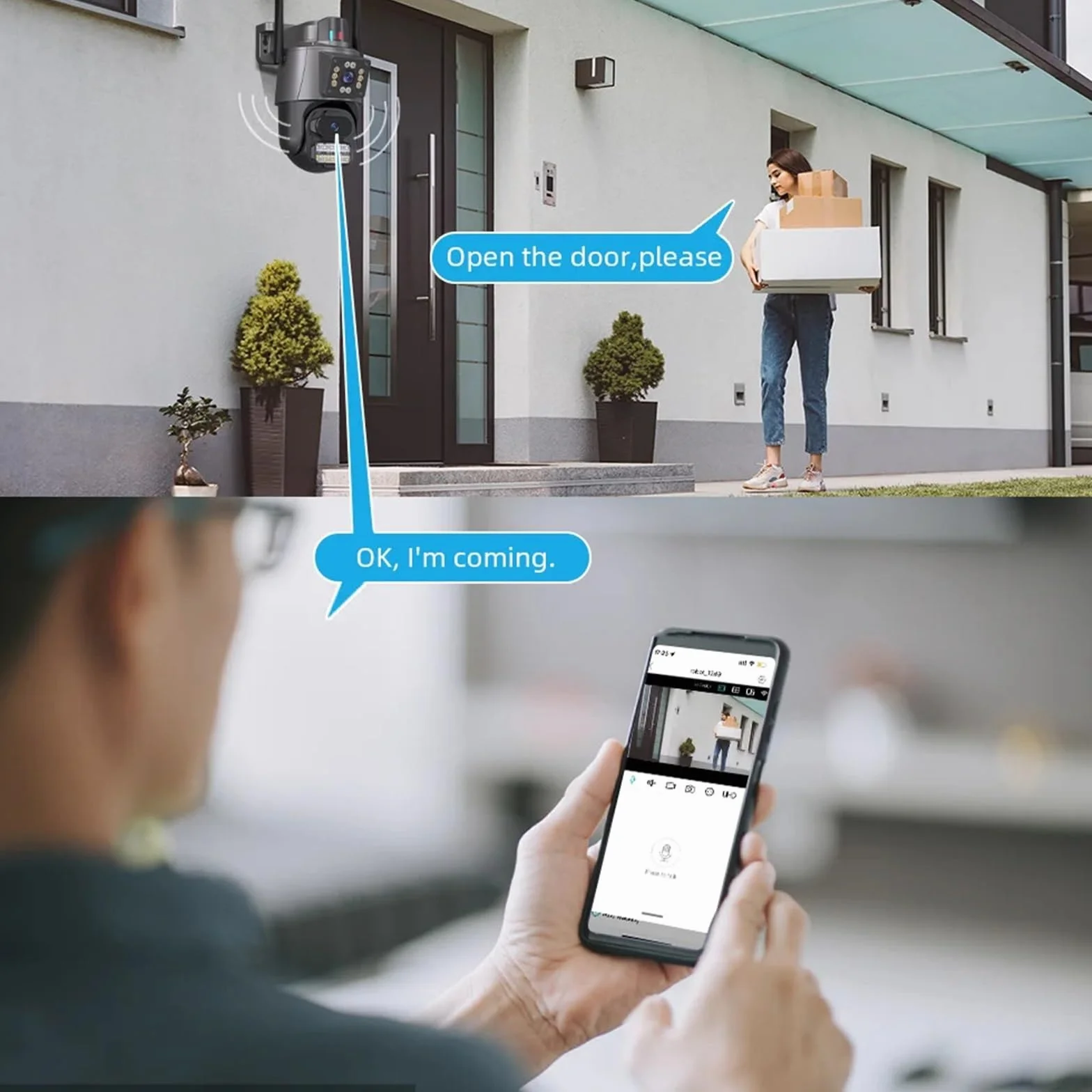 Kamera CCTV 6MP z podwójnym obiektywem, do monitoringu, z ochroną Wi-Fi, wodoodporna, z alarmem policyjnym i oświetleniem IP(ADD 32G)