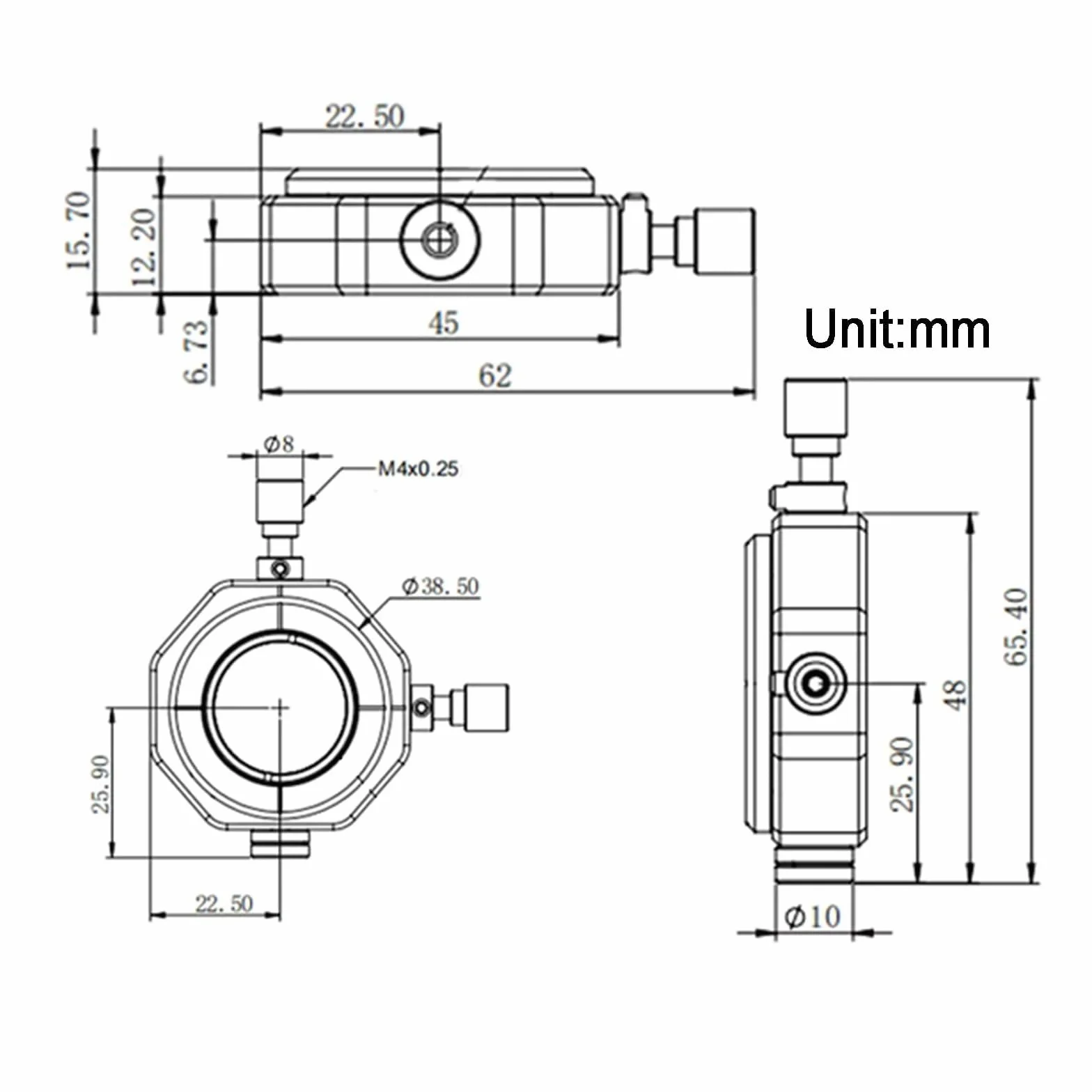 Uchwyt montażowy do soczewek optycznych z regulacją przesuwu liniowego XY, gwint wewnętrzny SM1 (1,035"-40), mechanizm precyzyjnej regulacji M4, do laboratoryjnych