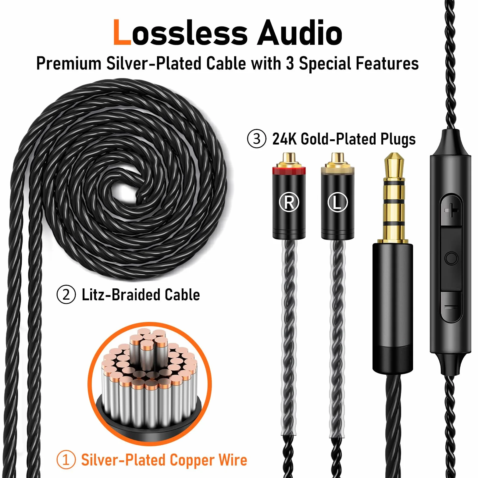 Vibes 202M przewodowe słuchawki douszne, słuchawki douszne HiFi, MMCX do 3,5 mm z mikrofonem, izolujące hałas i czysty dźwięk, głęboki bas, wygodne słuchawki gamingowe, posrebrzany sznurek, etui do