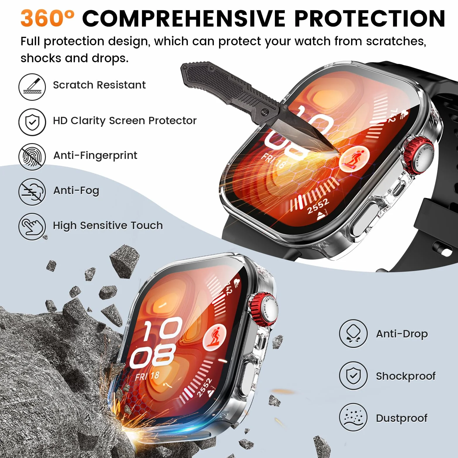 [3 sztuki] Etui Kamita kompatybilne z HUAWEI Watch Fit 4 Pro, twardy PC zderzak ze szkłem hartowanym, odporne na wstrząsy etui ochronne do Huawei Fit4 Pro (jasne*3)
