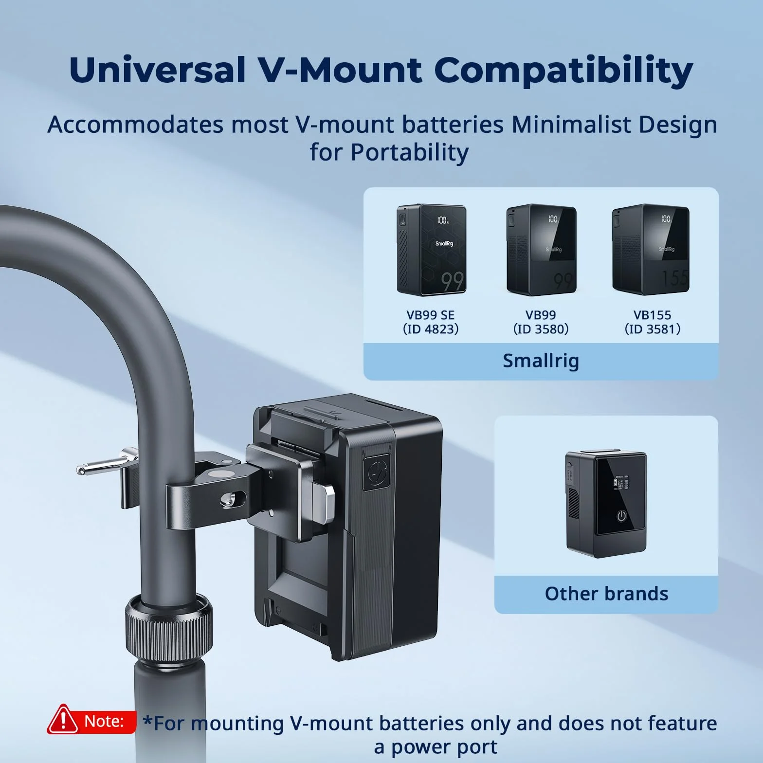 Zacisk SMALLRIG V-Mount w kształcie kraba, 15-40 mm, antypoślizgowy, udźwig 1,5 kg, kompatybilny z akumulatorami V-Mount różnych marek - 5313