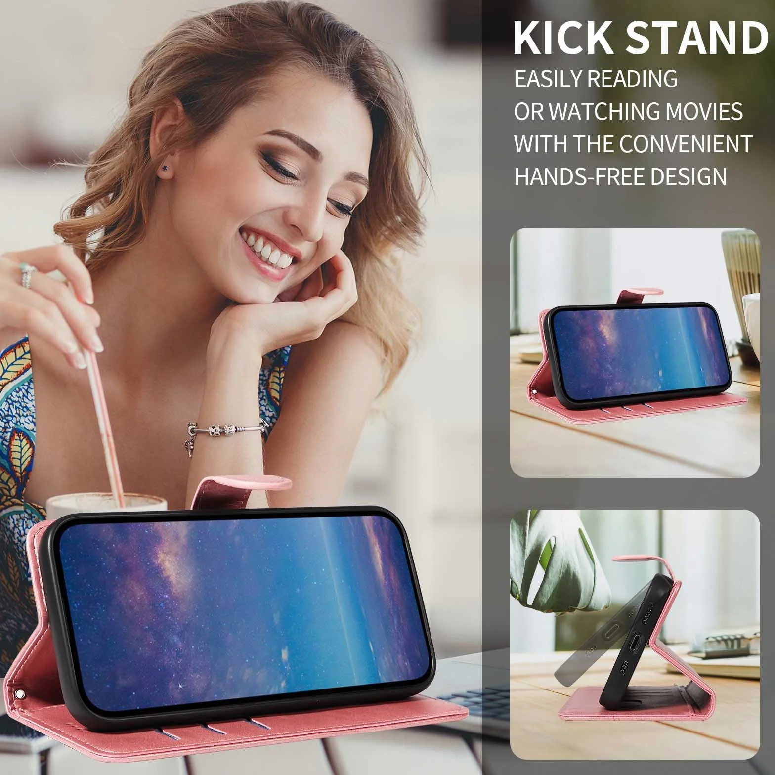 Etui z klapką do Samsung Galaxy S25 Ultra/S25 Plus/S25, skórzane etui portfelowe na telefon z stojakiem na karty, etui foliowe, odporne na wstrząsy, tworzywo TPU, kolor różowy, S25 Ultra