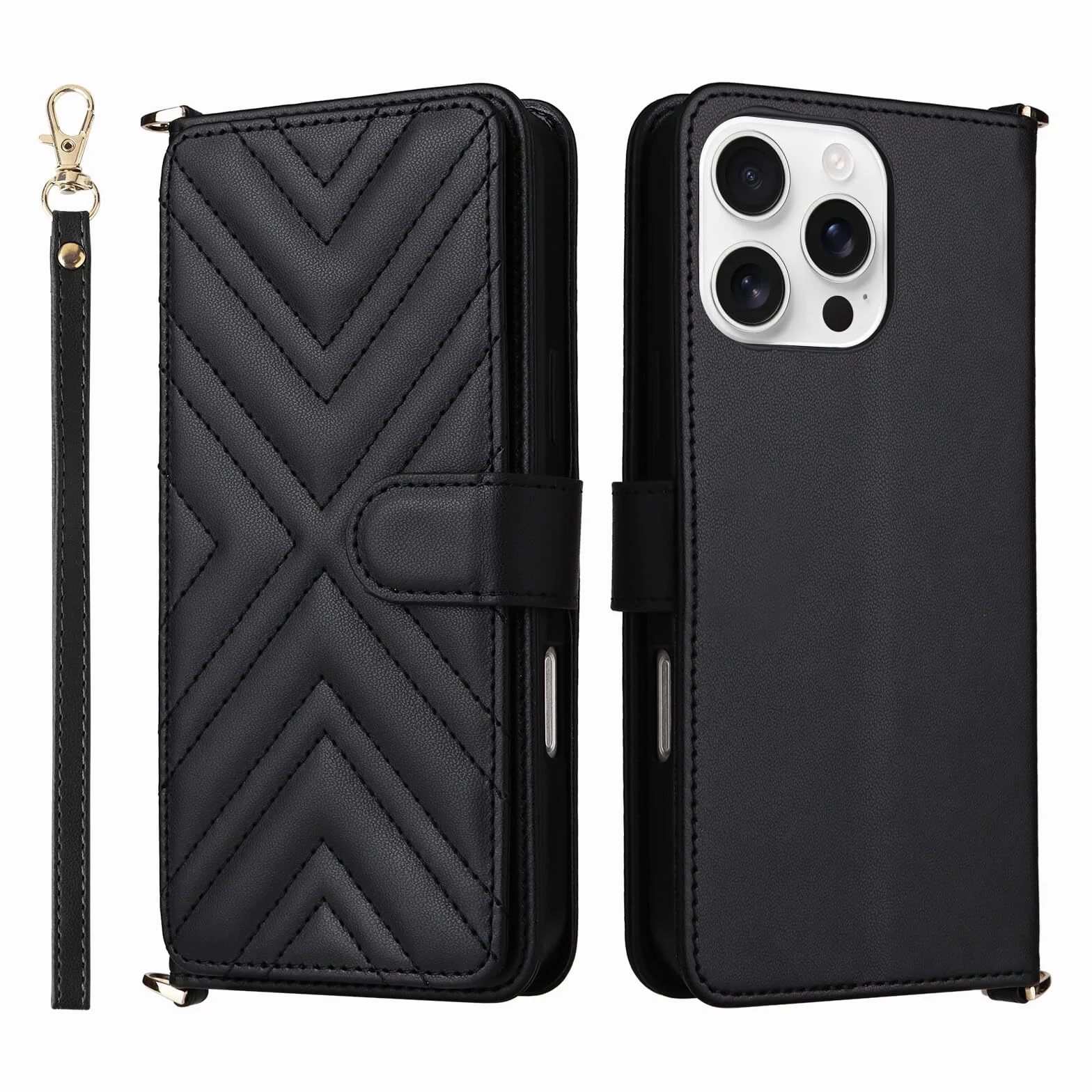 Generic etui kompatybilne z iPhone 15 (kolor: czarny) pasek skórzany portfel crossbody z klapką magnetyczne etui z tyłu