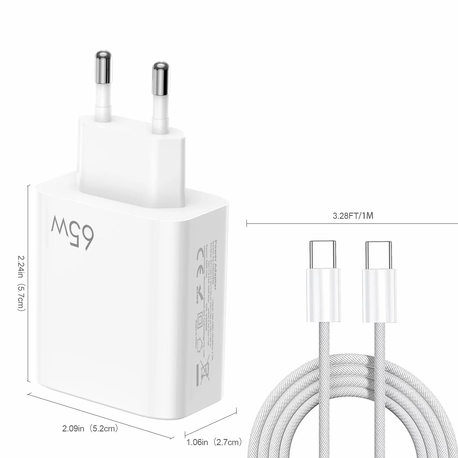 FPVtosky Ładowarka USB-C 65 W, zasilacz sieciowy z szybkim ładowaniem, technologia GaN, kompatybilna z DJI Mini 5 Pro/4 Pro / 3 / NEO / 4K / Air 3S/Avata 2, OM Pocket 3, kontroler, z kablem C do C