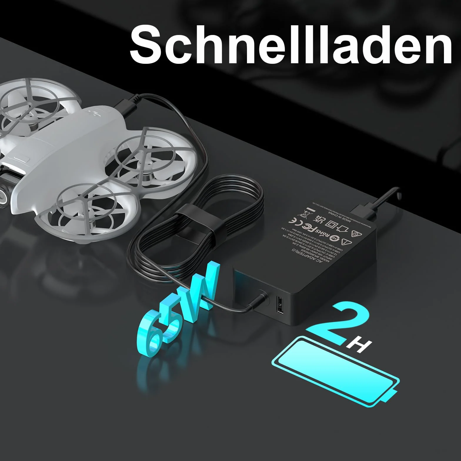 shefor Ładowarka do DJI, 65W USB C Ładowarka Zasilacz do DJI Avata Mini 2 SE, 4 Pro 3 Pro Air 3 2S Mavic 3 Klasyczne gogle filmowe 2 Stabilizatory dronów Kamery sportowe JBL Xtreme 3