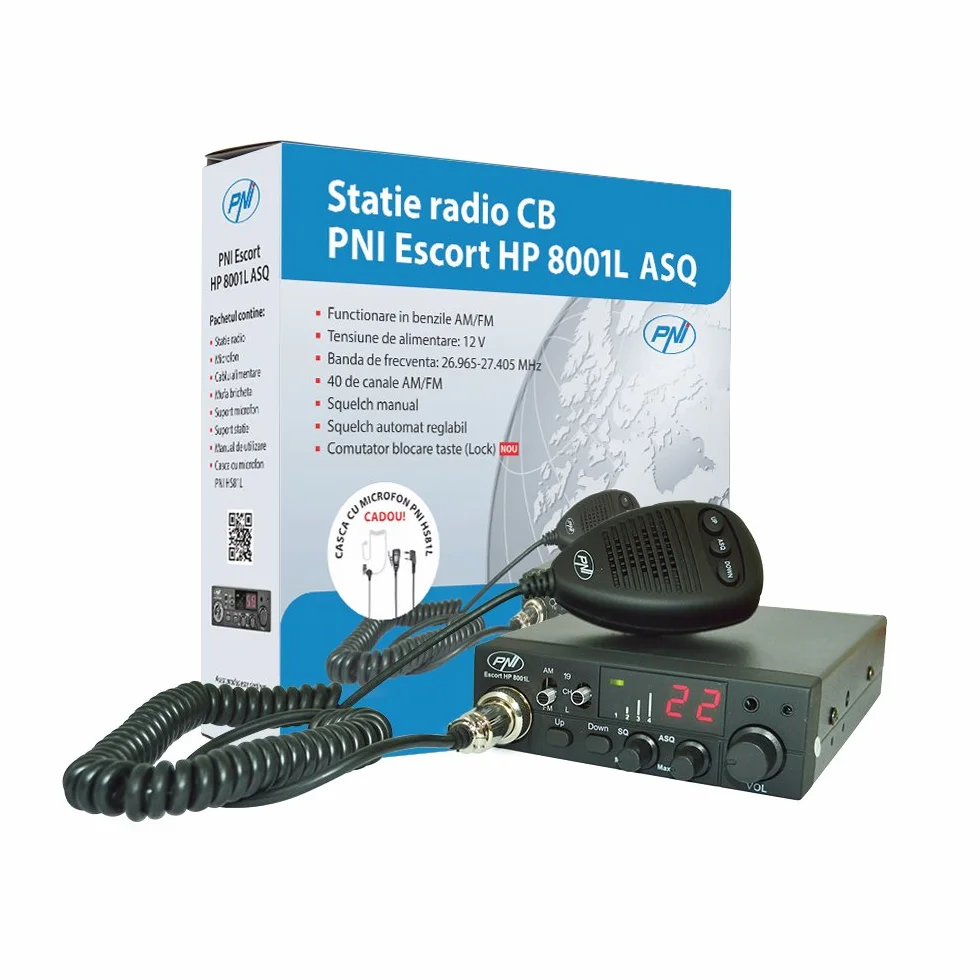 CB-Funkkit CB PNI ESCORT HP 8001L ASQ + antena CB PNI ML100, wtyczka do zapalniczki samochodowej i słuchawki HS81L w zakresie dostawy