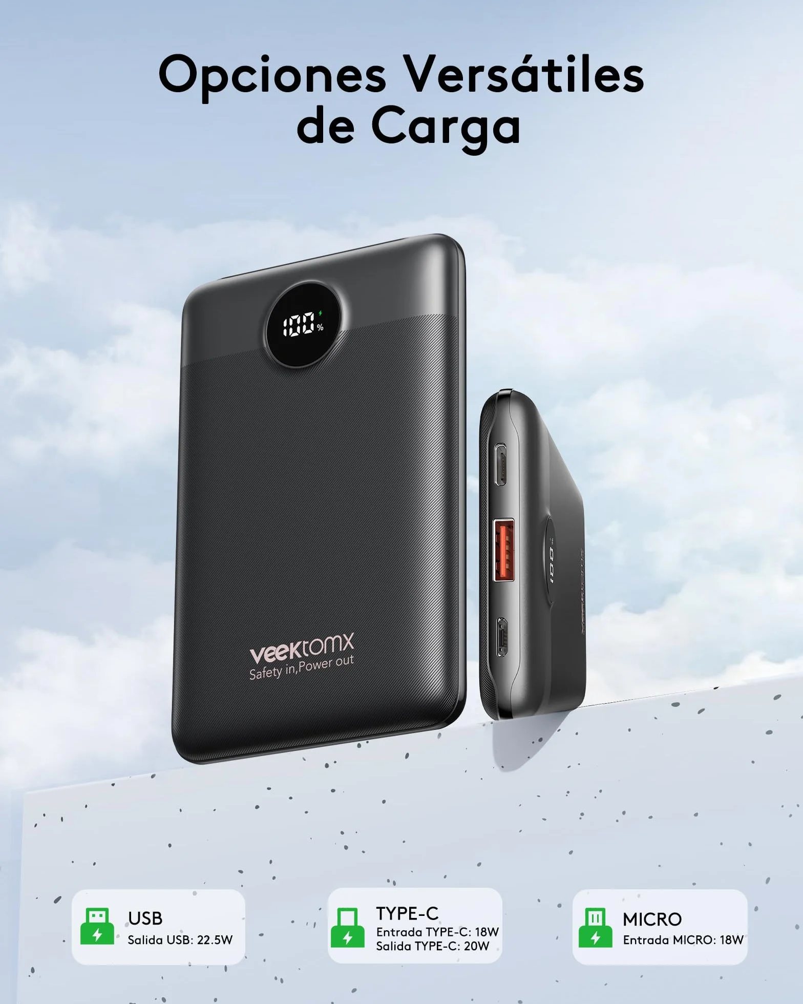 VEEKTOMX Mini Power Bank 10000mAh powerbank 22.5W PD3.0 QC3.0 Quick Charge USB C Portable Charger, mały rozmiar z 2 portami ładowania, kompatybilny z iPhone 15/iPad/Mini fan/Galaxy